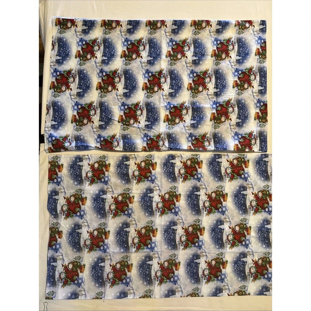 2 Christmas Themed Pillowcases, Handmade,Standard,Cotton - Snowflakes, Snowman